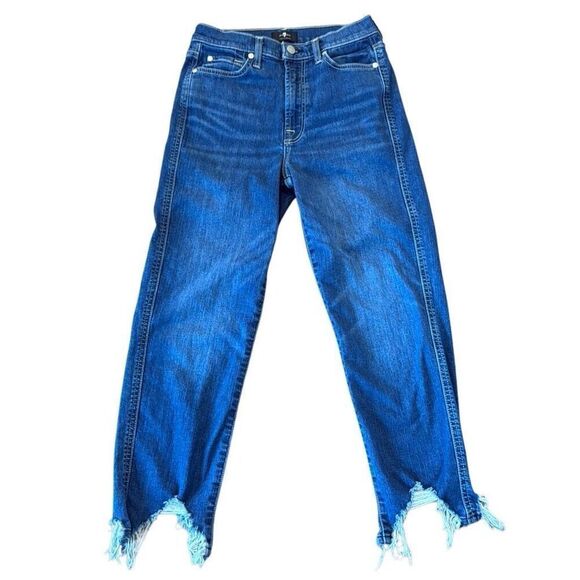 7 for all mankind Josephine high rise straight crop chewed hem jeans 27 - Picture 2 of 13